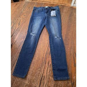 New 7/8 Kendall & Kylie Klassic Mid-Rise Skinny Jeans Pasadena Blue Distressed